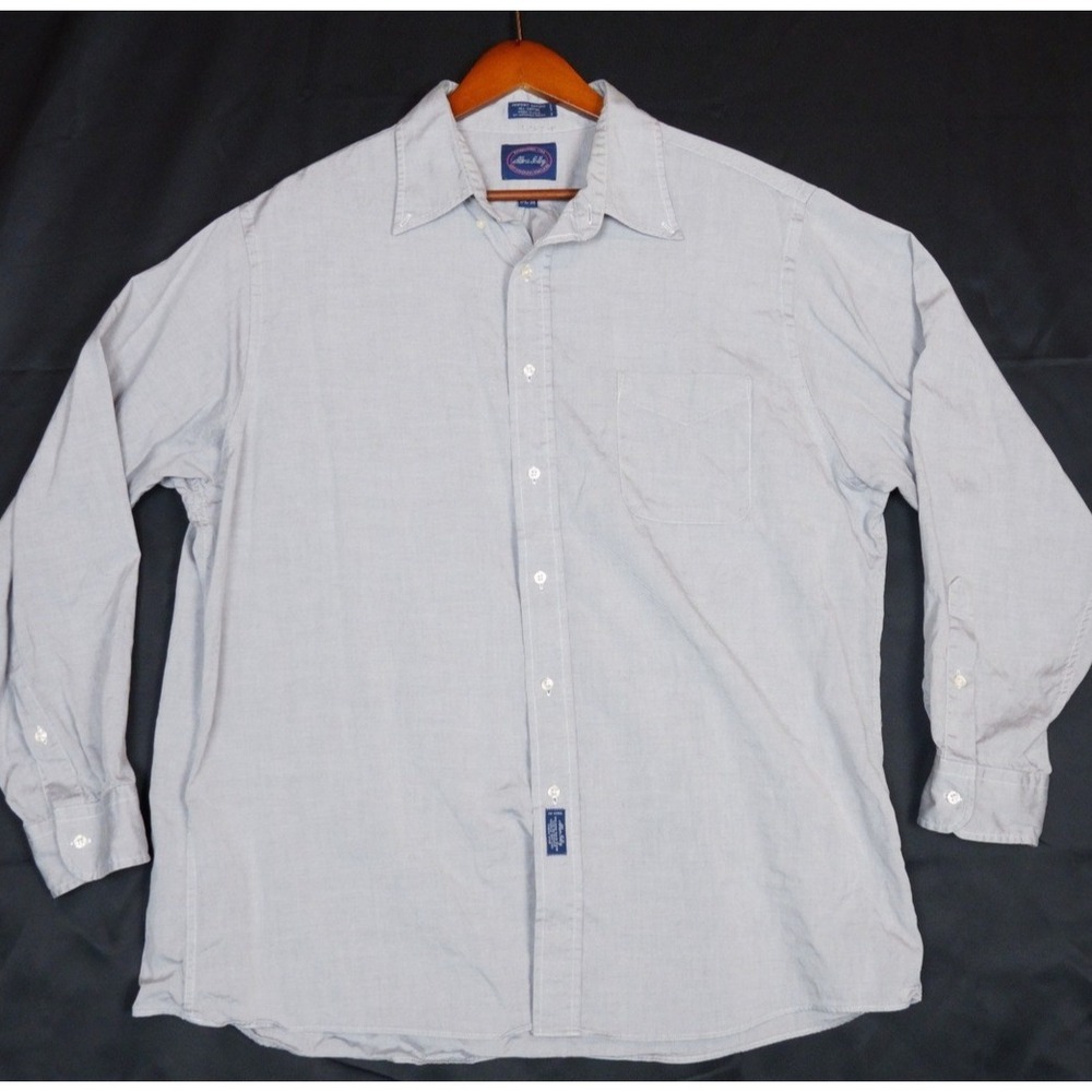 Allen Solly Mens 17.5-35 Blue Pinpoint Oxford Button Down Shirt Cotton USA Made